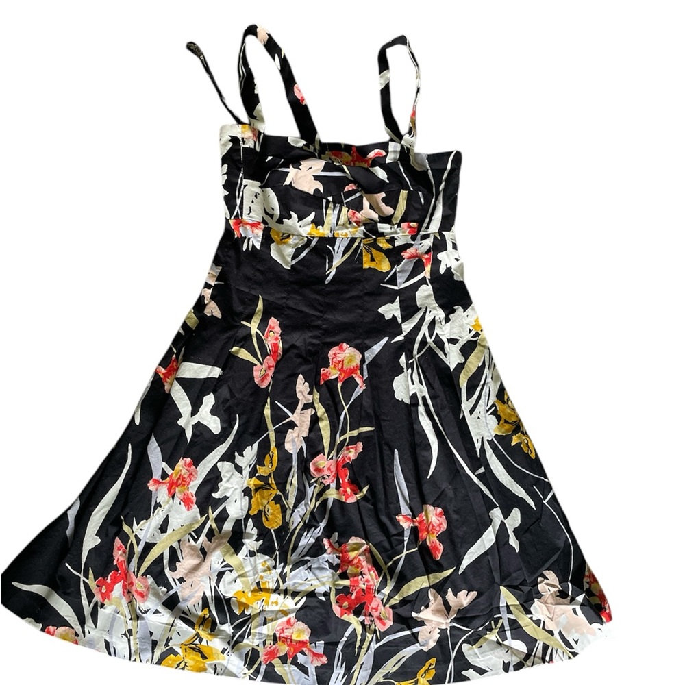 R&K Floral Black Dress with Red and Yellow Accents size 8
